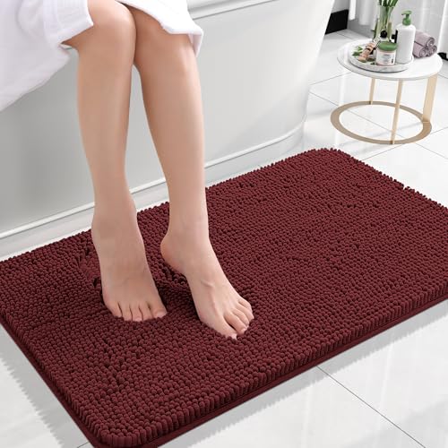 OLANLY Small Bathroom Rugs 24x16 Soft Absorbent Chenille Bath Rugs Rubber Backing Quick Dry Machine Washable Bath Mats for Bathroom Floor Tub and Shower Home Decor Accessories Andorra RedBrown - Image 1