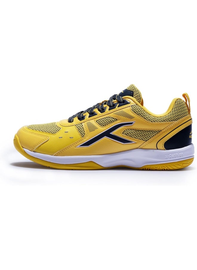 HUNDRED Raze Badminton Shoes (Non Marking) | Lightweight & Durable | X-Cushion, Active Grip Sole, Toe Assist(Yellow/Dk Grey, 11 Uk)  - Image 1