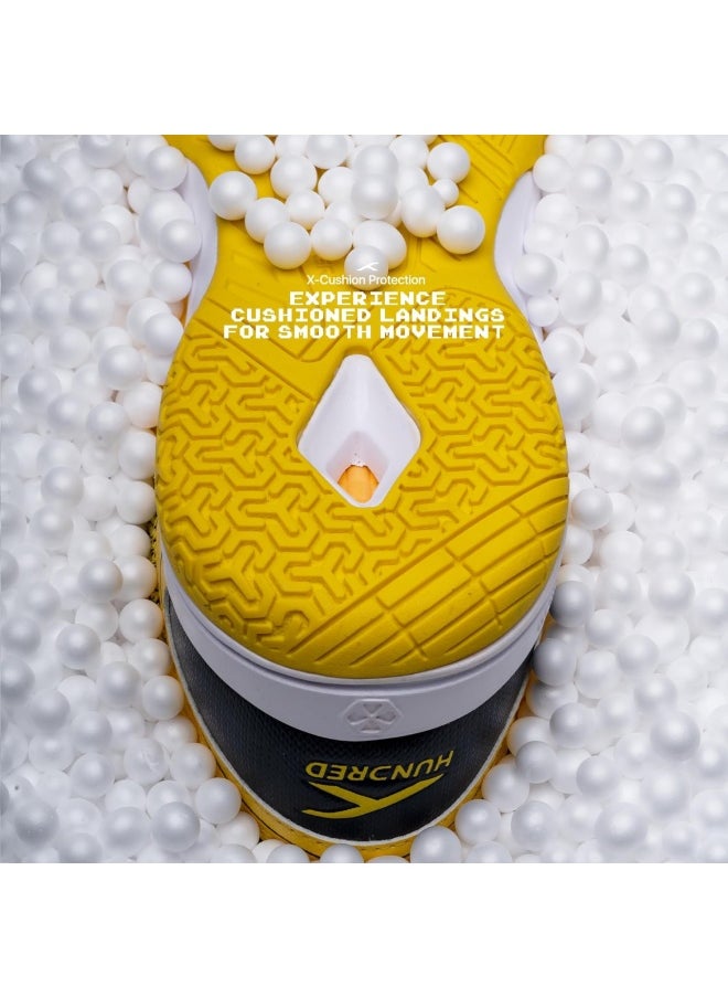 HUNDRED Raze Badminton Shoes (Non Marking) | Lightweight & Durable | X-Cushion, Active Grip Sole, Toe Assist(Yellow/Dk Grey, 11 Uk)  - Image 4