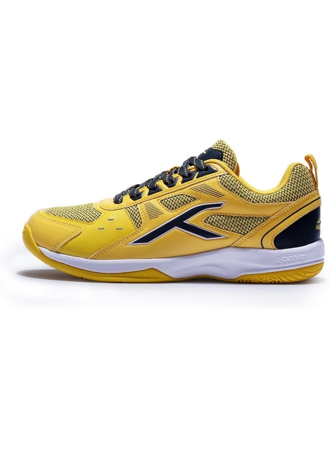 Hundred Raze Badminton Shoes (Non Marking) | Lightweight & Durable | X-Cushion, Active Grip Sole, Toe Assist (Yellow/Dark Grey, - Premium Accessories for Performance, Durability and Everyday Use - Image 1