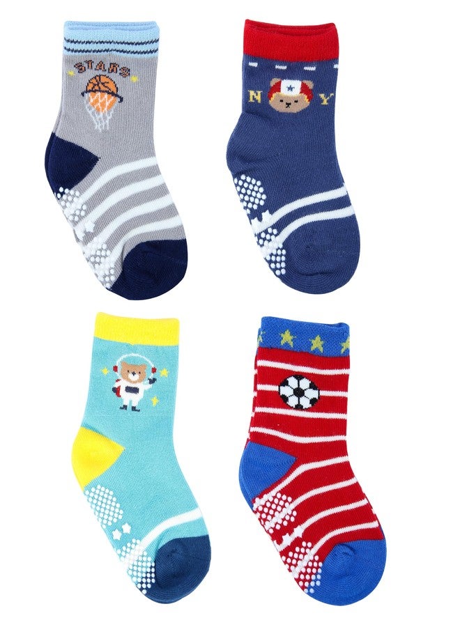 NEOBABY Cotton Blend Dotted Anti Slip Grip Regular Socks For 1 Year to 5 Years Kids Boys & Girls (Assorted/Random Designs) - Image 1