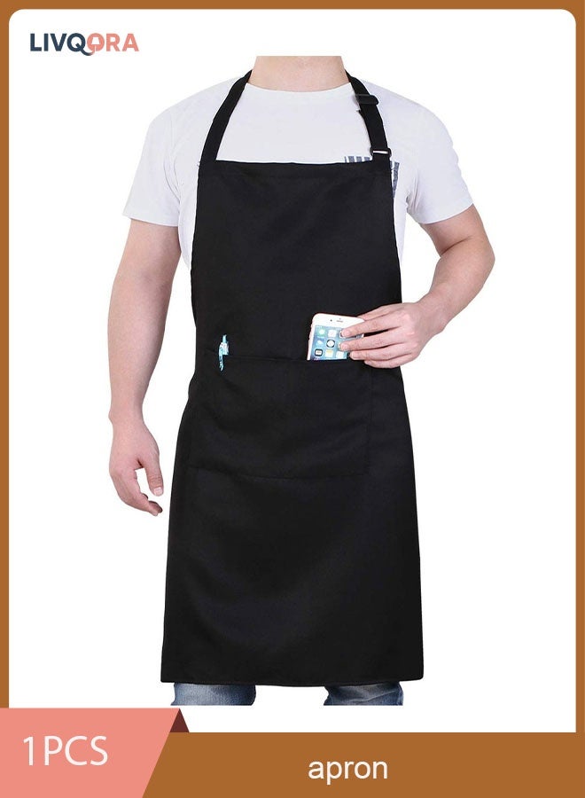 ليفقورا مريول طهي للرجال والنساء، احترافي للطبخ مع جيوب، قابل للتعديل، مريول ذو جيب، مقاوم للماء والزيت، قطعة واحدة، باللون الأسود. - Image 1