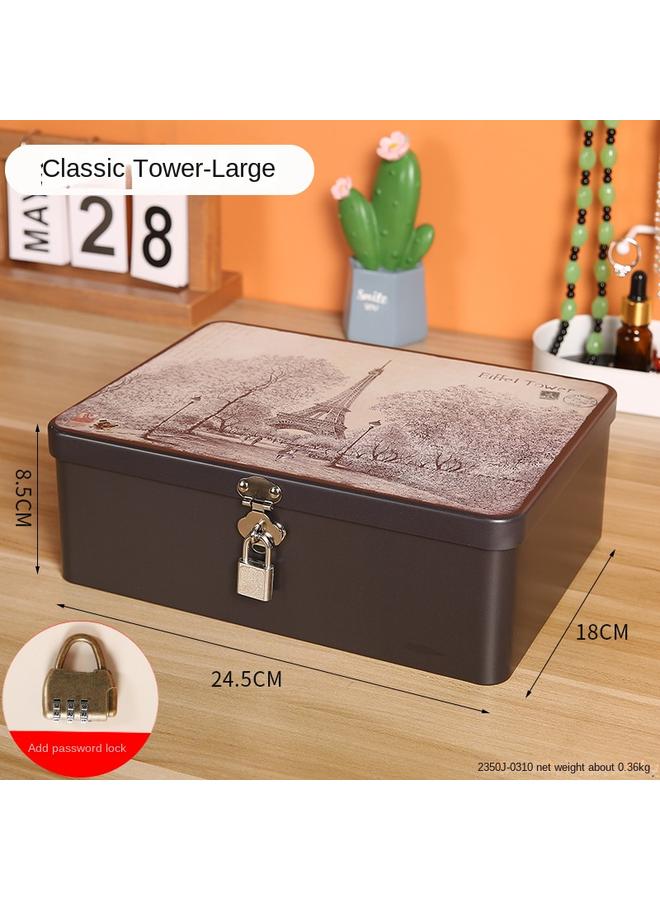 الأزرق جي دبليو صندوق تخزين صفيح جديد مطبوع على طراز INS مع قفل صندوق تخزين لمستحضرات التجميل على سطح المكتب للطلاب - Image 1