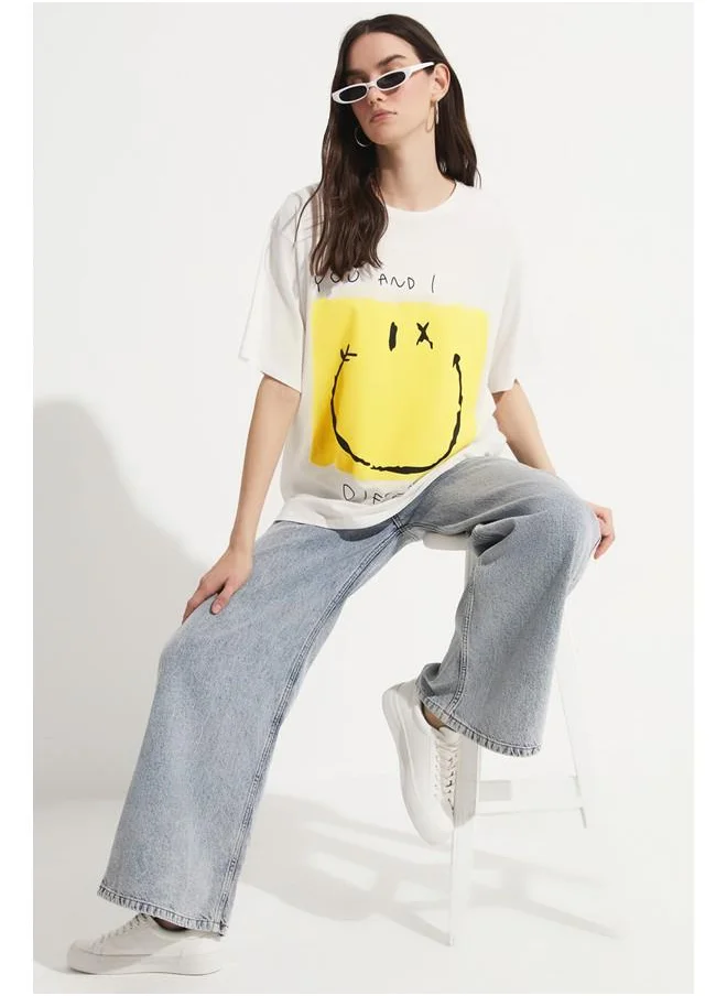 JUNE June Printed 100% Cotton T-Shirt White