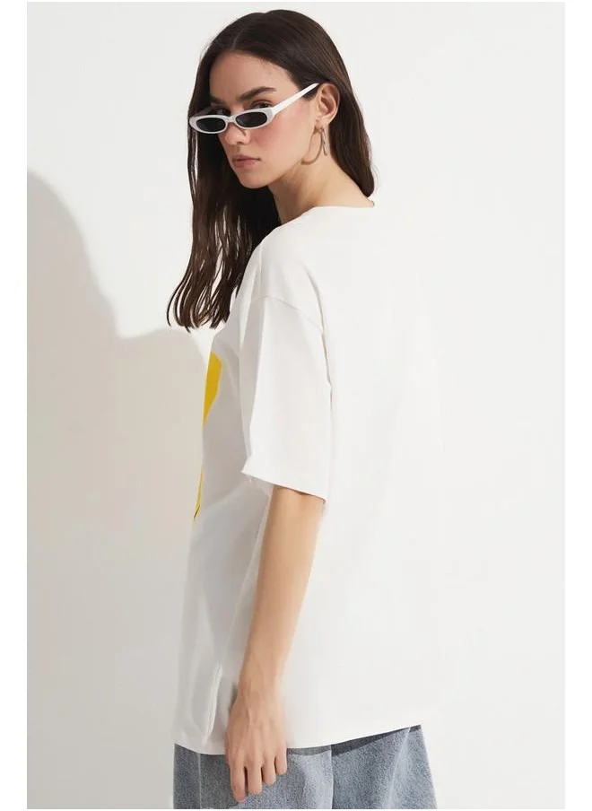 JUNE June Printed 100% Cotton T-Shirt White
