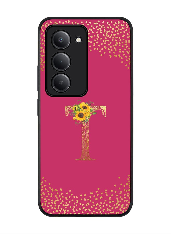 Stylizedd For Xiaomi Redmi 15 5G Case,Slim fit Camera Protection, Shockproof Thin Phone cover  - Custom Floral Monogram - T ( Deep Pink ) - Image 1