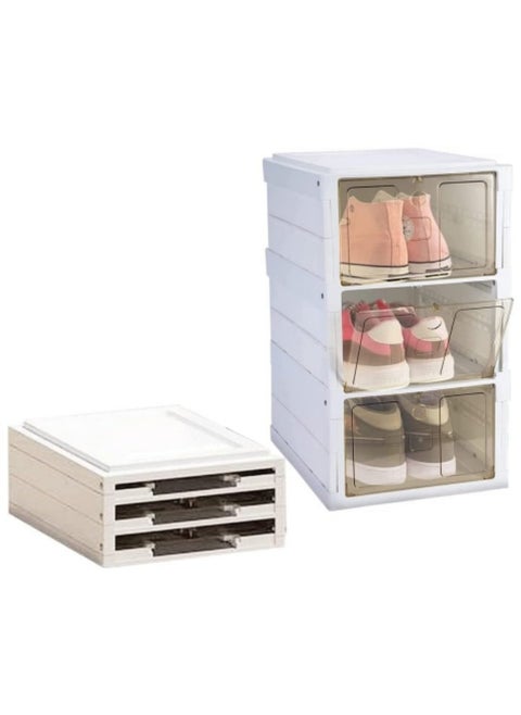 3Pcs Shoe Box, Folding Shoe Cabinet,Shoe Box Storage Transparent, Stackable Shoe Storage Boxes, 34.5 * 25.5 * 19.5cm