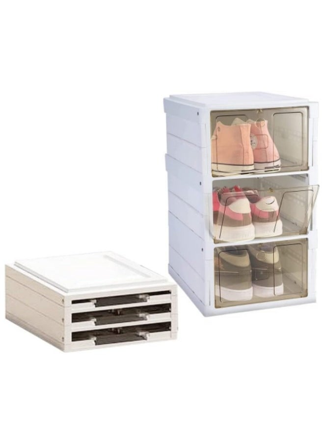GGEROU - 3Pcs Shoe Box, Folding Shoe Cabinet,Shoe Box Storage Transparent, Stackable Shoe Storage Boxes, 34.5 * 25.5 * 19.5cm - Image 1