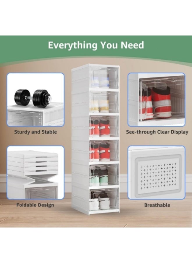 GGEROU - 3Pcs Shoe Box, Folding Shoe Cabinet,Shoe Box Storage Transparent, Stackable Shoe Storage Boxes, 34.5 * 25.5 * 19.5cm - Image 1
