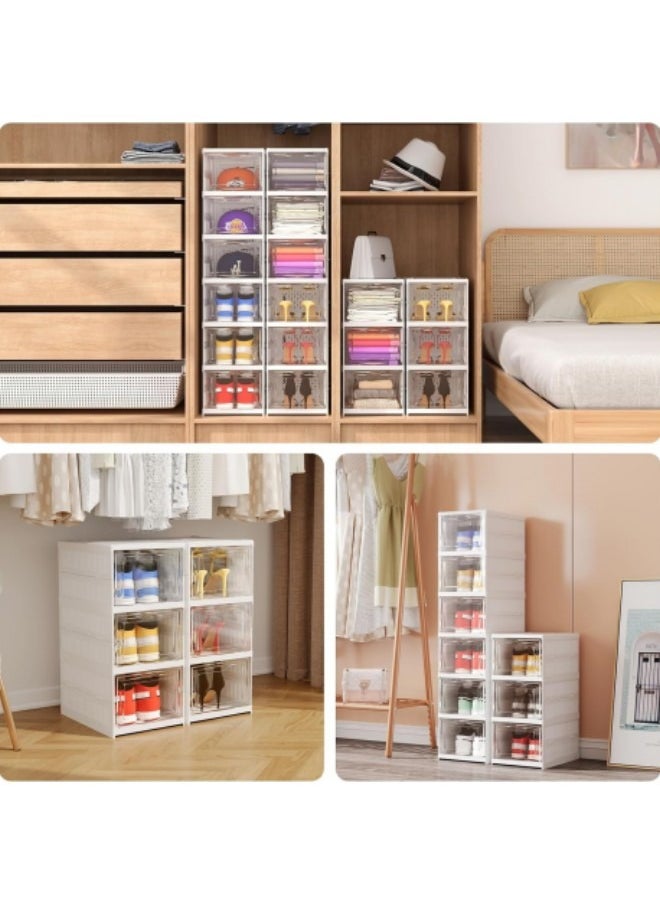 GGEROU - 3Pcs Shoe Box, Folding Shoe Cabinet,Shoe Box Storage Transparent, Stackable Shoe Storage Boxes, 34.5 * 25.5 * 19.5cm - Image 1