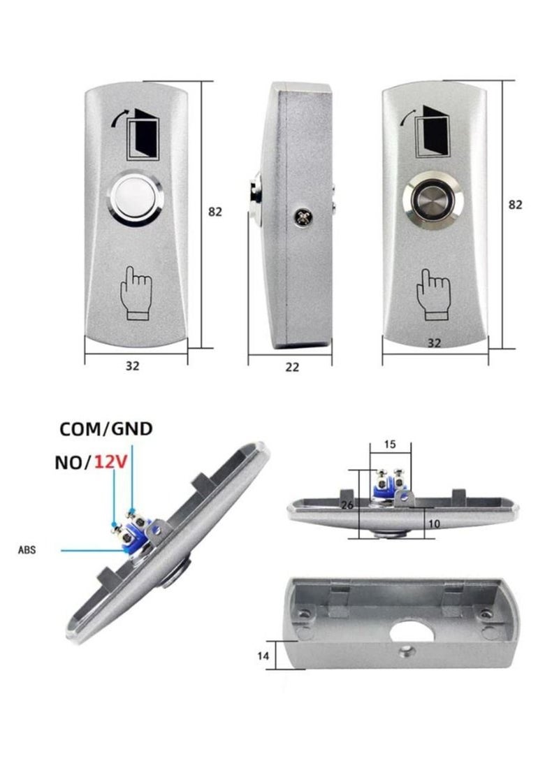 Rubik Mini Door Exit Push Button K4 Control Switch with Back Box, Vertical Surface Mount Zinc Alloy Case Input DC12V Output NO/COM for Access Control Door Release and Electronic Locks  - Image 2