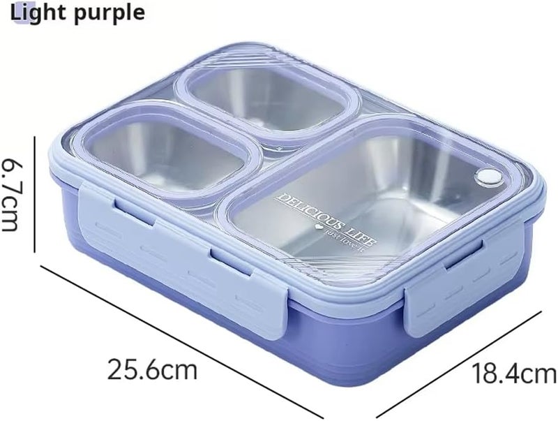 Cravista Bento Lunch Boxes, Leak Proof Stainless Steel Lunch Box for Kids, BPA Free Bento for Kids and Adults | Tiffin Box for Office and School (Purple, 620 ML, 3 Compartment) - Image 4