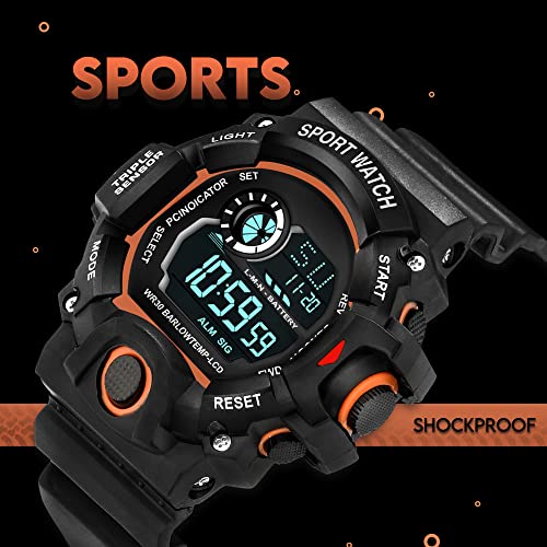 ASGARD Multi Functional Sports Digital Black Dial Men's Watch (Black Dial Black Colored Strap) (Black&Orange) - Image 3