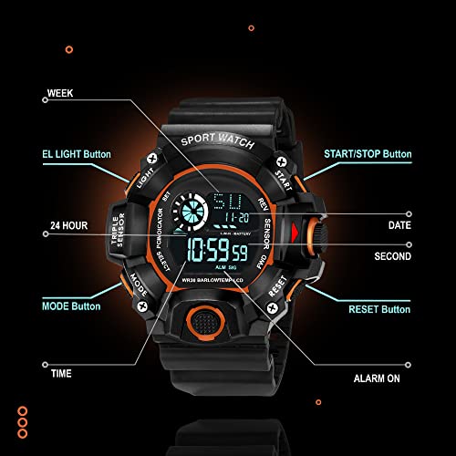 ASGARD Multi Functional Sports Digital Black Dial Men's Watch (Black Dial Black Colored Strap) (Black&Orange) - Image 2