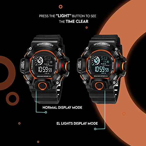 ASGARD Multi Functional Sports Digital Black Dial Men's Watch (Black Dial Black Colored Strap) (Black&Orange) - Image 5