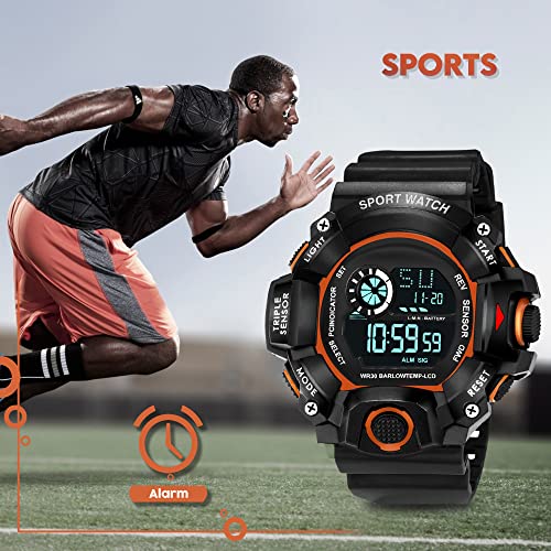 ASGARD Multi Functional Sports Digital Black Dial Men's Watch (Black Dial Black Colored Strap) (Black&Orange) - Image 4