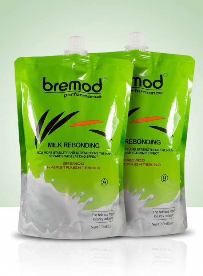 بريمود مجموعة فرد الشعر الاحترافية Performance Milk Rebonding A و B، 1250 مل × قطعتين، شعر ناعم ولامع، عناية احترافية بالشعر - Image 1