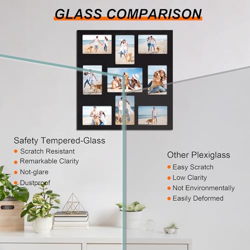 YESKAY Picture Frame Collage for 4x6 and 5x7 Photos - 9 Openings Rustic Black Picture Frame with Real Glass,Family Picture Frames Wall Decor 1 Pack - Image 5