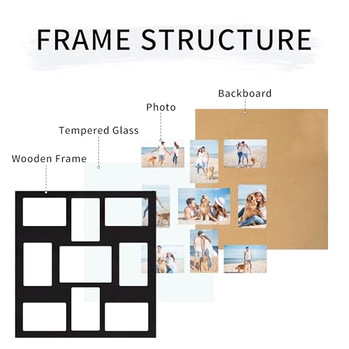 YESKAY Picture Frame Collage for 4x6 and 5x7 Photos - 9 Openings Rustic Black Picture Frame with Real Glass,Family Picture Frames Wall Decor 1 Pack - Image 3