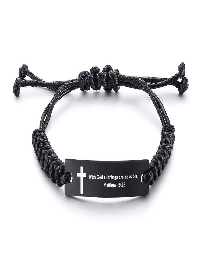 MEALGUET Men's Religious Bible Verse Scripture Quotes Bracelet Faith Christian Adjustable Cord Stainless Steel Encourage Inspirational ID Bracelets for Men Women, Religious Gift - Image 1
