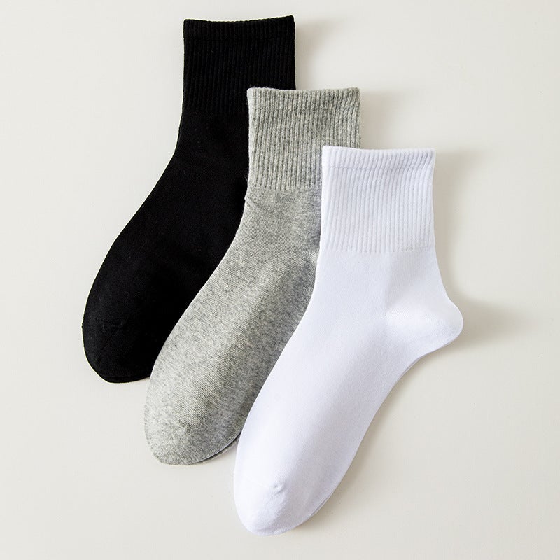 Unisex Cotton Sports Socks Black White Gray 0100-2 White - Image 3