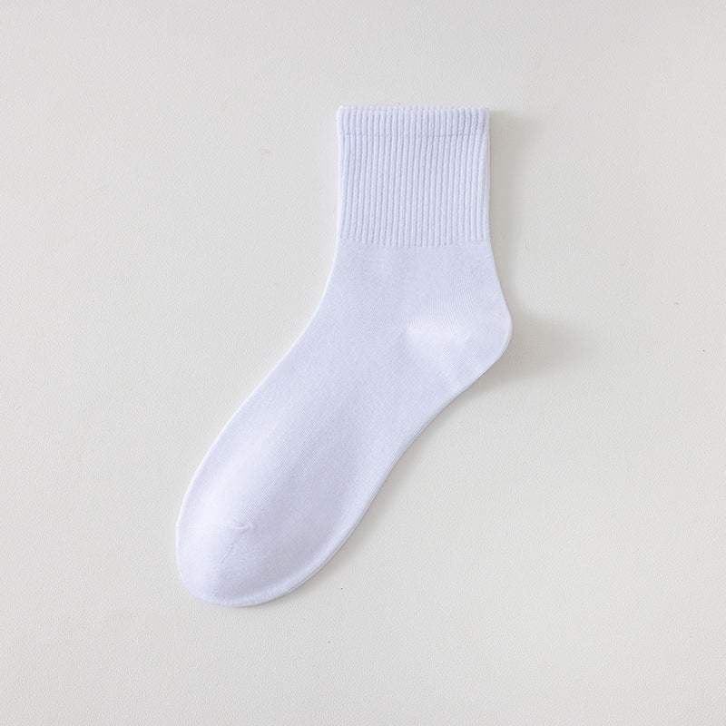 Unisex Cotton Sports Socks Black White Gray 0100-2 White - Image 5