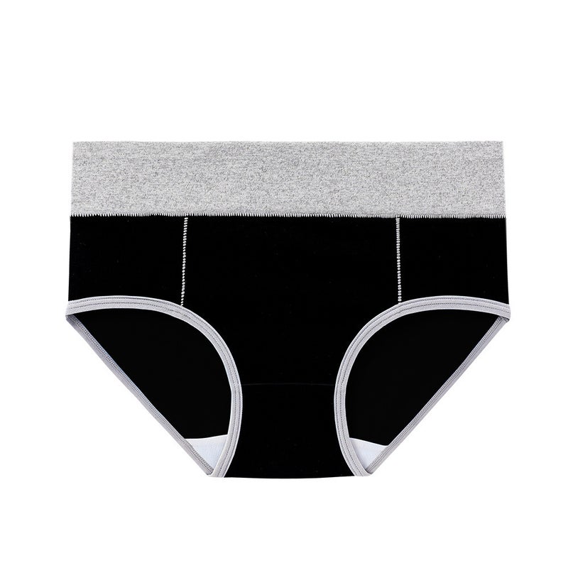 Strict Selection Of Fattening Plus Size Color Matching Black Cotton Mid-Waist Briefs Hip Panties Ladies Waist - Image 1