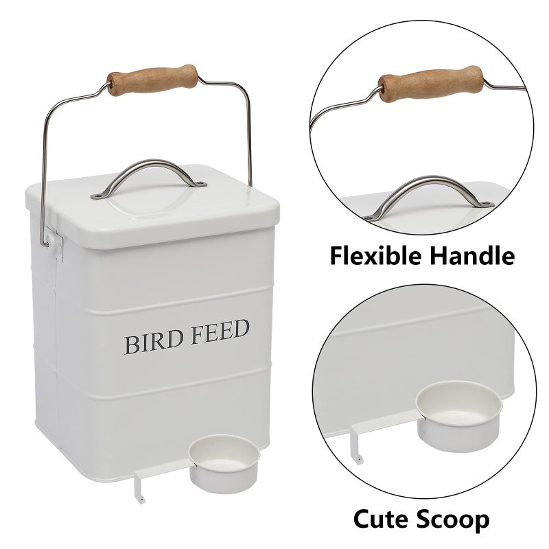 Morezi Bird Seed and Feed Storage tin with lid Included - White-Coated Carbon Steel - Tight Fitting lids - Storage Canister tins - White - Image 4