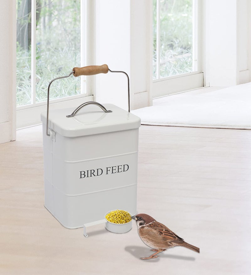Morezi Bird Seed and Feed Storage tin with lid Included - White-Coated Carbon Steel - Tight Fitting lids - Storage Canister tins - White - Image 5