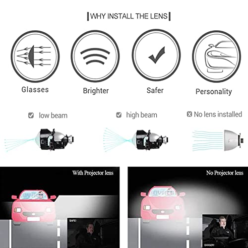 YUFANYA 2.5inch Projector Lens,Car Headlight Retrofit Kit with Hi/Lo Beam Function,70W 20,000LM 6000K,Focus Beam with Sharp Cut off Line No Blind Oncoming Car Upgrade Bi-Xenon Projector Lens,Sliver Shroud - Image 2