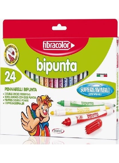 Fibracolor Bipunta Thick+Fine Double Tip Felt Tip Pen 24 Colors 