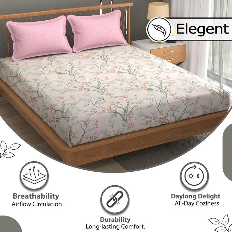 FRESH FROM LOOM Floral XXL Microfiber Soft Cotton King Size Bedsheet for Double Bed 2 Pillow Cover | 240 TC King Size Soft Bed Sheet |Hypoallergenic Anti Fade Bed Cover (108x108 inches, Oyster-Pink) - Image 5