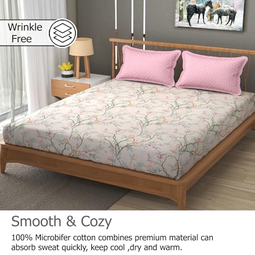 FRESH FROM LOOM Floral XXL Microfiber Soft Cotton King Size Bedsheet for Double Bed 2 Pillow Cover | 240 TC King Size Soft Bed Sheet |Hypoallergenic Anti Fade Bed Cover (108x108 inches, Oyster-Pink) - Image 2