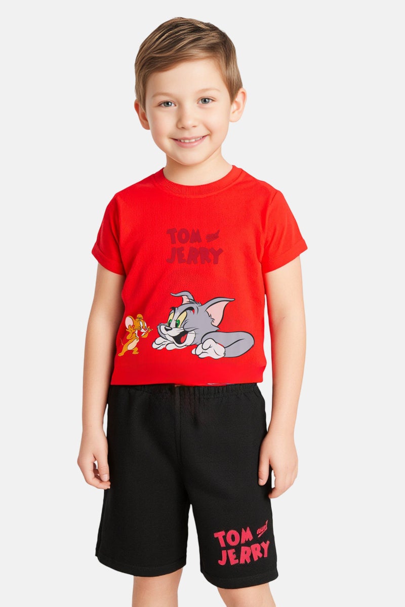 Tom And Jerry Kids Boy 2 Pieces Graphic Print T-Shirt And Shorts Set, Multicolor - Image 1