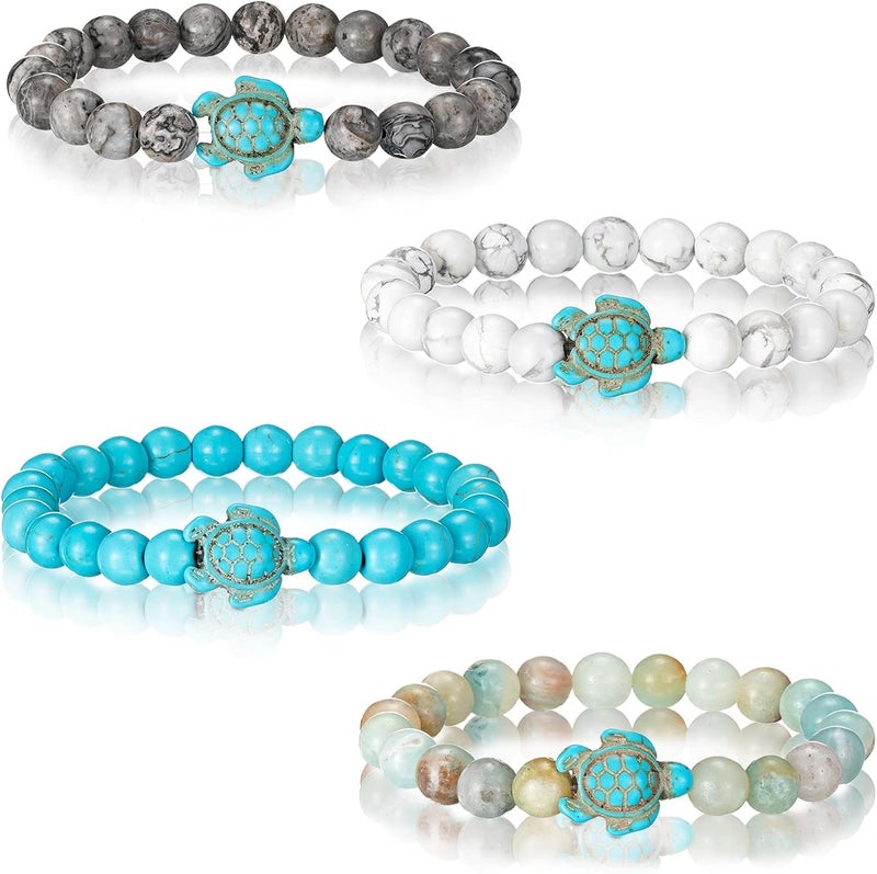 Excefore 4 Pcs Chakra Bracelets for Women, Ocean Beads and Healing Stones 8mm Crystal Yoga Bracelets, Essential Oil Diffuser Friendship Gifts - Image 1