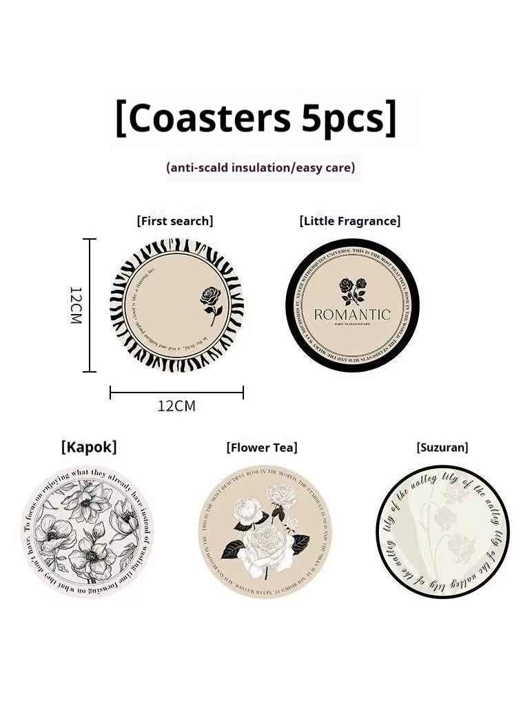 5 Pieces Elegant Drink Coasters, High Temperature Resistant Absorbent Coasters for Drinks Minimalist Home Decor Coaster Set for Wooden Desktop Protective Table, 12cm*12cm(4.7in*4.7in)  - Image 2