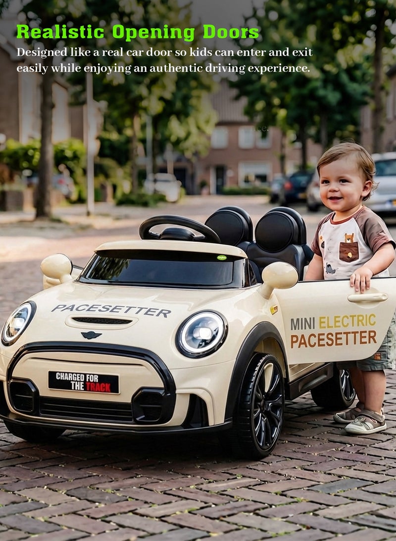BAYBEE Cooper Childrens Electric Car for Kids, Baby Ride on Toy Childrens Battery OPerated Car with Led Light, Music, Remote Control & Swing Mode | Battery Car for Kids | Childrens Electric Ride on Car for Kids 2 to 6 Years Boy Girl Beige - Image 4