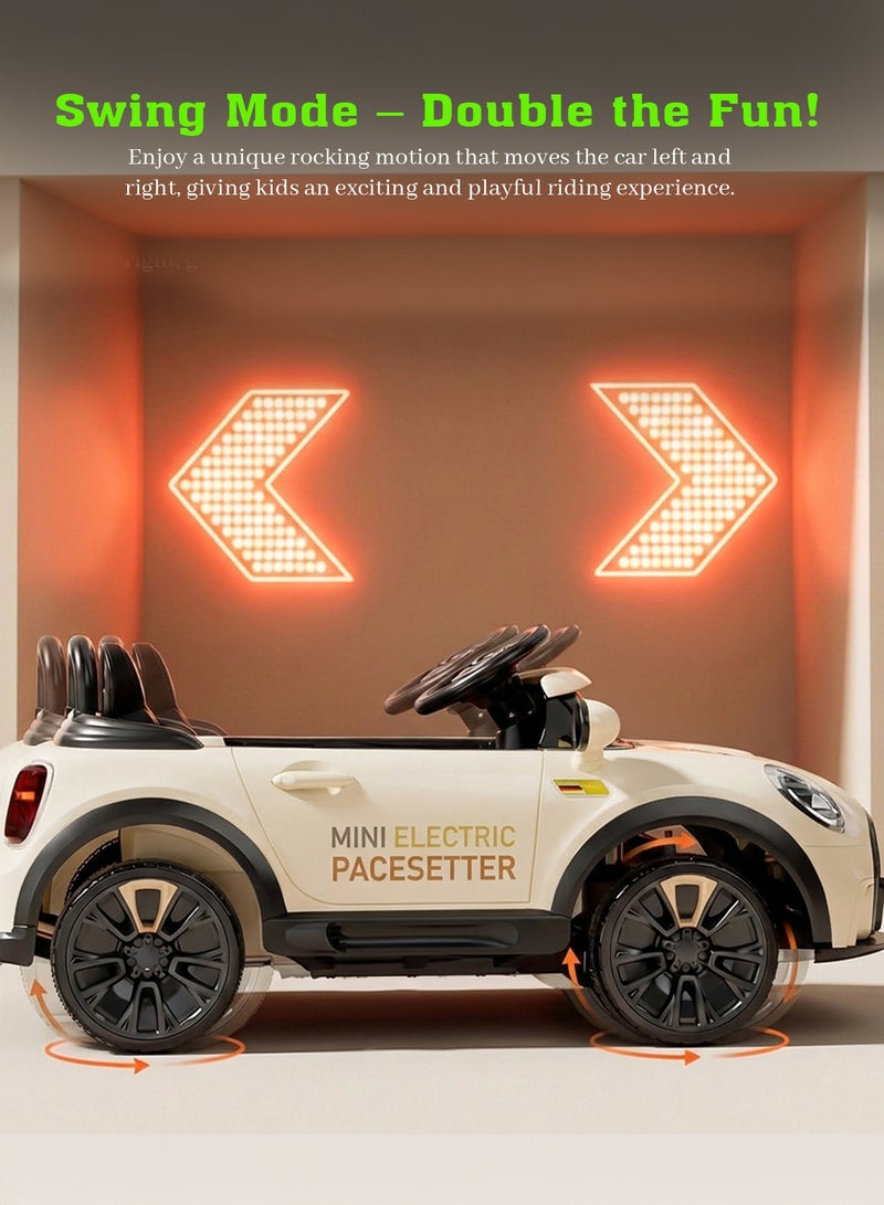 BAYBEE Cooper Childrens Electric Car for Kids, Baby Ride on Toy Childrens Battery OPerated Car with Led Light, Music, Remote Control & Swing Mode | Battery Car for Kids | Childrens Electric Ride on Car for Kids 2 to 6 Years Boy Girl Beige - Image 5
