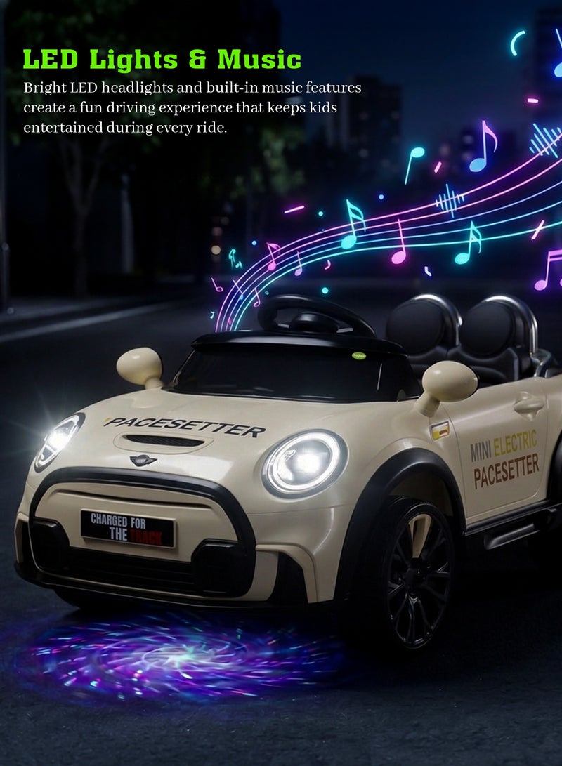 BAYBEE Cooper Childrens Electric Car for Kids, Baby Ride on Toy Childrens Battery OPerated Car with Led Light, Music, Remote Control & Swing Mode | Battery Car for Kids | Childrens Electric Ride on Car for Kids 2 to 6 Years Boy Girl Beige - Image 2
