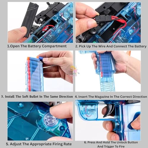 Wishkey Gun for Kids 6-12 Uzi-SMG Automatic Foam Dart Rapid Fire Toy Blaster with Soft Bullets Battery Operated Machine Gun Style Safe Indoor Outdoor Shooting Toy Birthday Gift for Boys - Image 5