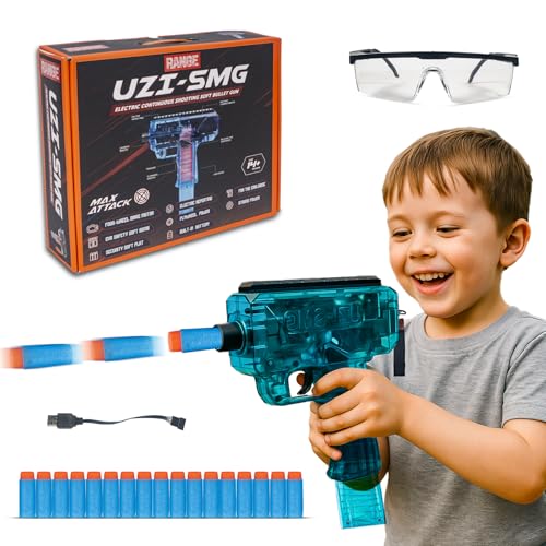Wishkey Gun for Kids 6-12 Uzi-SMG Automatic Foam Dart Rapid Fire Toy Blaster with Soft Bullets Battery Operated Machine Gun Style Safe Indoor Outdoor Shooting Toy Birthday Gift for Boys - Image 1
