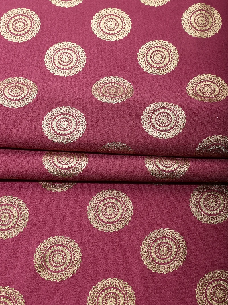 أيه كيه إس Pink Fabric with Golden Mandala Print