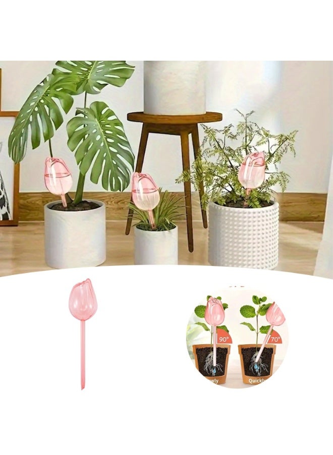 Bukela 4 Pcs Plant Watering Globes, Automatic Drip Irrigation with Terracotta Spikes, Tulip Shaped Self Watering Bulbs for Indoor & Outdoor Plants, Watering Devices for Home Garden Plant Decor (Pink) - Image 5