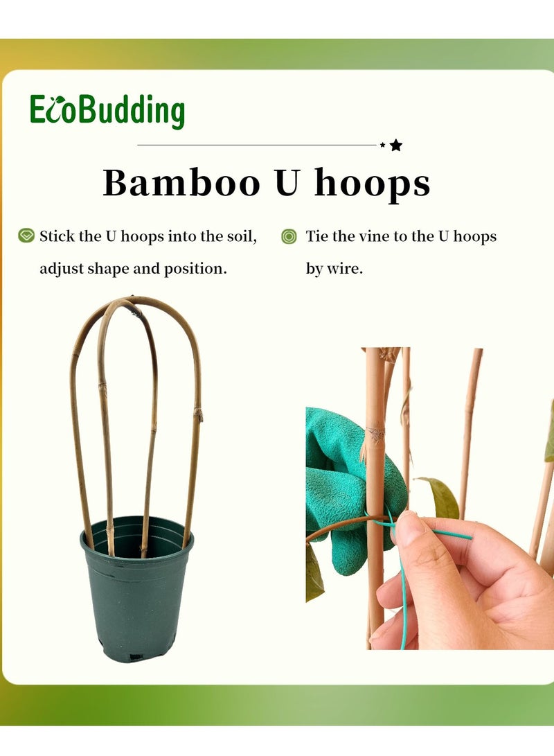 EcoBudding Bamboo Trellis Double U Hoops (24IN) Flower Climbing Frame With A Pair Of Garden Gloves And Some Binding Wire  - Image 3