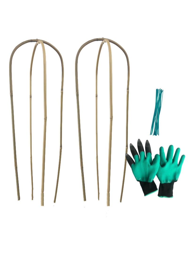 EcoBudding Bamboo Trellis Double U Hoops (24IN) Flower Climbing Frame With A Pair Of Garden Gloves And Some Binding Wire  - Image 1