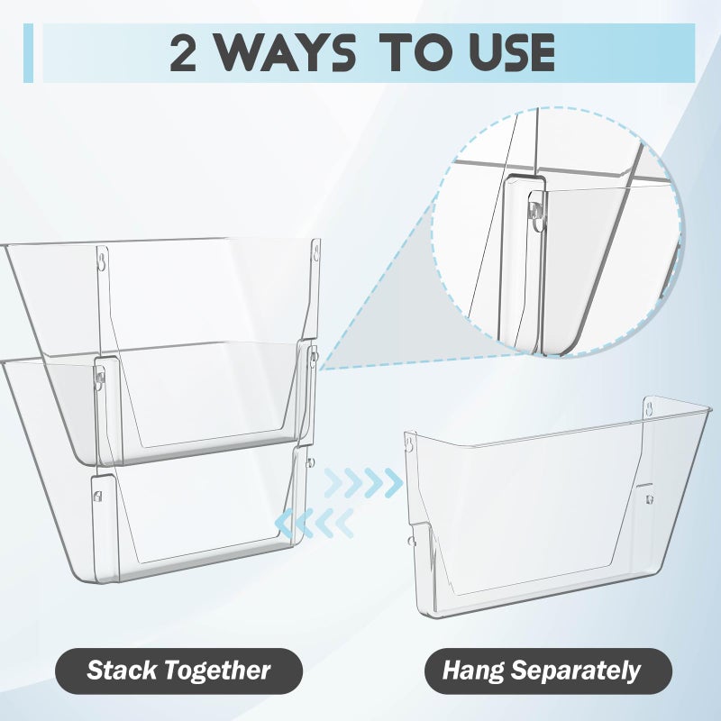 Gawerk Clear Acrylic Single Pocket, Plastic Hanging Wall Mount File Holder for Office Home (Clear, 3 Pack) - Image 3