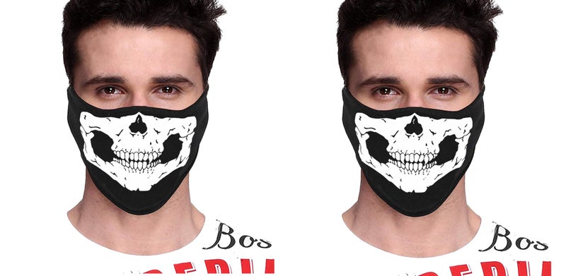 PrimeBox Men Pro Cotton Fabric Bike Riding Washable Reusable Dust Protection Cover Face Mask for Men Women Balaclava Neck Gaiter Pack of 2pcs mask (Mask-Ninja-Skull-White-2pcs) Black - Image 2