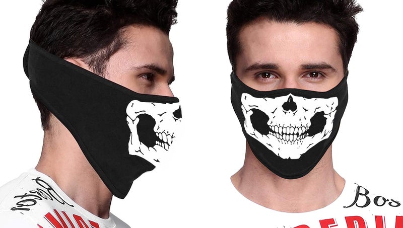 PrimeBox Men Pro Cotton Fabric Bike Riding Washable Reusable Dust Protection Cover Face Mask for Men Women Balaclava Neck Gaiter Pack of 2pcs mask (Mask-Ninja-Skull-White-2pcs) Black - Image 3