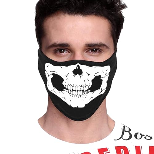 PrimeBox Men Pro Cotton Fabric Bike Riding Washable Reusable Dust Protection Cover Face Mask for Men Women Balaclava Neck Gaiter Pack of 2pcs mask (Mask-Ninja-Skull-White-2pcs) Black - Image 5