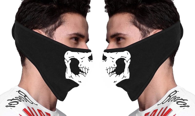 PrimeBox Men Pro Cotton Fabric Bike Riding Washable Reusable Dust Protection Cover Face Mask for Men Women Balaclava Neck Gaiter Pack of 2pcs mask (Mask-Ninja-Skull-White-2pcs) Black - Image 4